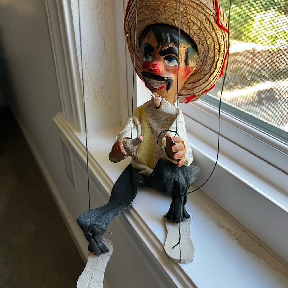 Drunken man in Sombrero marionette. EUC.